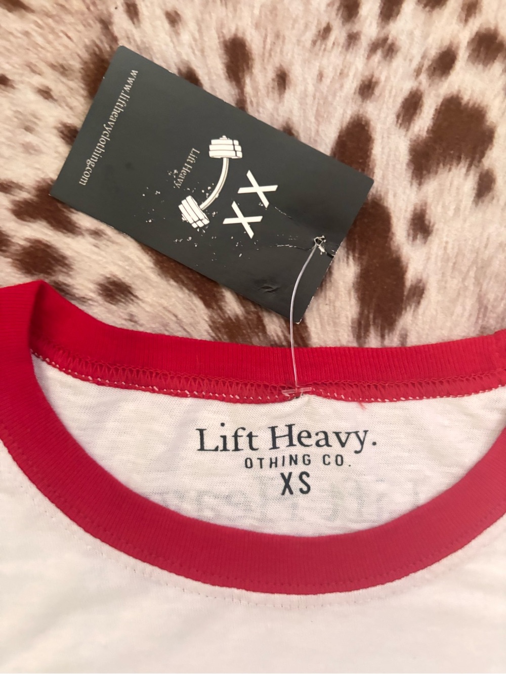 Lift Heavy White & Red Ringer Crop Tee - Picture 2 of 4